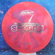 Load image into Gallery viewer, Top-down view of a pre-owned pink and purple Valerie Mandujano Tour Series Discraft Scorch distance driver disc golf disc in Z Swirl plastic scaled at 174g in 9 out of 10 inked condition.
