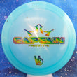Load image into Gallery viewer, Top-down view of a pre-owned blue Prototype V2 Dynamic Discs Captain distance driver disc golf disc in Lucid plastic with rainbow stamp scaled at 176g in 10 out of 10 uninked condition.
