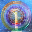 Load image into Gallery viewer, Top-down view of a pre-owned rainbow dyed with ghost stamp 2019 Paige Pierce Dynamic Discs Convict fairway driver disc golf disc in Lucid-X plastic scaled at 175g in 10 out of 10 uninked bag kept condition.
