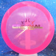 Load image into Gallery viewer, Top-down view of a pre-owned neon pink First Run Dynamic Discs Criminal fairway driver disc golf disc in Lucid plastic with bar stamp scaled at 172g in 10 out of 10 uninked condition.
