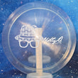Load image into Gallery viewer, Top-down view of a pre-owned clear Matty O Team Idlewild stamped Dynamic Discs Criminal fairway driver disc golf disc in Lucid Ice plastic with white stamp scaled at 173g in 10 out of 10 uninked condition.

