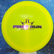 Load image into Gallery viewer, Top-down view of a pre-owned neon yellow first run digital weight Dynamic Discs Escape fairway driver disc golf disc in Lucid plastic scaled at 172g in 10 out of 10 uninked condition.
