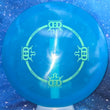 Load image into Gallery viewer, Top-down view of a pre-owned blue Prototype Dynamic Discs Evader fairway driver disc golf disc in Lucid plastic scaled at 171g in 10 out of 10 uninked condition.
