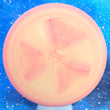 Load image into Gallery viewer, Top-down view of a pre-owned orange and pink swirl blank stamp Dynamic Discs Guard putter disc golf disc in Classic Blend Hard plastic scaled at 174g in 10 out of 10 uninked condition.
