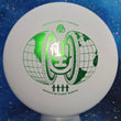 Load image into Gallery viewer, Top-down view of a pre-owned white HandEye Supply Company stamped Dynamic Discs Judge putter disc golf disc in Classic plastic scaled at 176g in 10 out of 10 uninked condition.
