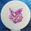 Load image into Gallery viewer, Top-down view of a pre-owned white Chill At The Hill Fox tournament stamped Dynamic Discs Justice midrange disc golf disc in Classic Blend plastic scaled at 176g in 9.5 out of 10 uninked condition.
