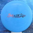 Load image into Gallery viewer, Top-down view of a pre-owned blue South Of 64 Series tournament stamped Dynamic Discs Justice midrange disc golf disc in Classic Blend plastic scaled at 174g in 9.5 out of 10 uninked condition.
