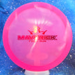 Load image into Gallery viewer, Top-down view of a pre-owned neon pink First Run Dynamic Discs Maverick fairway driver disc golf disc in Lucid plastic scaled at 173g in 9.5 out of 10 uninked condition.
