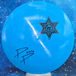 Load image into Gallery viewer, Top-down view of a pre-owned blue Paige Pierce signed 2017 Glass Blown Open Dynamic Discs Sheriff distance driver disc golf disc in Fuzion plastic scaled at 173g in 10 out of 10 uninked condition.

