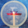 Load image into Gallery viewer, Top-down view of a pre-owned clear white bar stamped Dynamic Discs Verdict midrange disc golf disc in Lucid plastic scaled at 178g in 10 out of 10 uninked condition.
