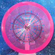 Load image into Gallery viewer, Top-down view of a pre-owned neon pink Be Dynamic stamped Dynamic Discs Verdict midrange disc golf disc in Lucid plastic scaled at 180g in 10 out of 10 uninked condition.
