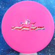 Load image into Gallery viewer, Top-down view of a pre-owned pink First Run USA flag stamped Dynamic Discs Verdict midrange disc golf disc in Classic Blend plastic scaled at 179g in 10 out of 10 uninked condition.
