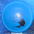 Load image into Gallery viewer, Top-down view of a pre-owned blue pirate ship custom stamped Factory Second Innova Rhyno putt and approach disc golf disc in R-Pro plastic scaled at 173g in 8.5 out of 10 uninked condition.
