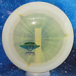 Load image into Gallery viewer, Top-down view of a pre-owned white and orange Air Force mini stamped Innova Wraith distance driver disc golf disc in Halo Champion plastic scaled at 176g in 8 out of 10 uninked condition.
