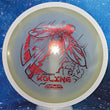 Load image into Gallery viewer, Top-down view of a pre-owned white rim glow 2026 Halloween Glow Eclipse MVP Control distance driver disc golf disc scaled at 175g in 9 out of 10 uninked condition.
