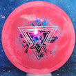 Load image into Gallery viewer, Top-down view of a brand new neon pink and blue swirl Prodigy Special Edition Throwing Astro Feedback fairway driver disc golf disc in 400 Spectrum plastic featuring a multi-color and blue holographic foil stamp.
