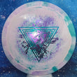 Load image into Gallery viewer, Top-down view of a brand new purple and teal swirl Prodigy Special Edition Throwing Astro Feedback fairway driver disc golf disc in 400 Spectrum plastic featuring a purple and teal holographic foil stamp.
