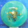 Load image into Gallery viewer, Top-down view of a brand new teal swirl Prodigy Special Edition Throwing Astro H6 hybrid driver disc golf disc in 400 Spectrum plastic featuring a blue and gold holographic foil stamp.
