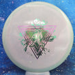 Load image into Gallery viewer, Top-down view of a brand new metallic blue and pink halo Prodigy Special Edition Throwing Astro M4 midrange disc golf disc in 500 plastic featuring a pink and teal holographic foil stamp.
