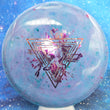 Load image into Gallery viewer, Top-down view of a brand new blue, purple, and teal fractal Prodigy Special Edition Throwing Astro MX-3 midrange disc golf disc in 400 Fractal plastic featuring a red and purple rose foil stamp.
