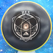Load image into Gallery viewer, New Yellow and Red Swirl Rim with Black Core Axiom Discs Hex in Premium Fission Plastic - Silver Stamp - 165g.
