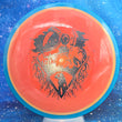 Load image into Gallery viewer, Blue Swirl Rim and Orange Swirl Neutron Plastic Axiom Simon Line Bokeh Unearthed Stamp - 175g - Dark Stars Stamp.
