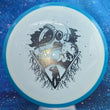 Load image into Gallery viewer, Blue Swirl Rim and White Neutron Plastic Axiom Simon Line Bokeh Unearthed Stamp - 173g - Dark Stars Stamp.
