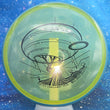 Load image into Gallery viewer, Blue Swirl Rim and Yellow Particle Proton Plastic Axiom Paradox Circuit Challenge - 178g - Black Stamp.

