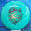 Load image into Gallery viewer, Blue-Yellow Rim and Blue Swirl Neutron Plastic Axiom Simon Line Bokeh Unearthed Stamp - 174g - Dark Stars Stamp.
