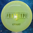 Load image into Gallery viewer, New Yellow and Lime Swirl Climo Disc Golf Coast in Prototype Signature Line Plastic - Green Holographic Stamp - 178g.
