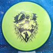 Load image into Gallery viewer, Dark Blue Rim and Metallic Neon Yellow Prism Plasma Plastic Axiom Pyro Unearthed Stamp - 177g - Dark Stars Stamp.
