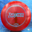 Load image into Gallery viewer, Red Discraft Archer in Z Line plastic with a Blue Shatter foil stamp.
