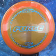 Load image into Gallery viewer, Orange Discraft Force distance driver in Z Line plastic with an Aqua Shatter foil stamp.
