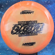 Load image into Gallery viewer, Orange Swirl Discraft Paige Pierce Tour Series Drive in Z Swirl plastic with a Black Misprint stamp.
