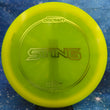 Load image into Gallery viewer, Neon Yellow Discraft Sting fairway driver in Z Line plastic with a Gold Holo foil stamp.
