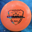 Load image into Gallery viewer, Orange Dynamic Discs Criminal in Fuzion plastic with a Rainbow foil stamp.
