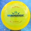Load image into Gallery viewer, Neon Yellow Dynamic Discs Maverick in Lucid plastic with a Rainbow Holo foil stamp.

