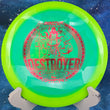 Load image into Gallery viewer, Lime and blue swirl Halo Star Destroyer disc golf driver, 2026 Garrett Gurthie Champion Series tour stamp with red holo foil.

