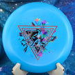 Load image into Gallery viewer, Top view of a Blue Innova JK Pro Aviar putter featuring a Red and Rainbow 2-foil "Neon Astro" Special Edition astronaut stamp on a cosmic blue background
