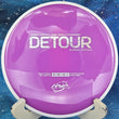 Load image into Gallery viewer, Top view of a Purple Neutron MVP Detour midrange disc featuring the Project Lab Coat white GYRO rim and a silver holo tri-foil stock stamp, 178g, 10/10 condition.
