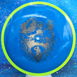 Load image into Gallery viewer, Teal Swirl Rim and Dark Blue Neutron Plastic Axiom Simon Line Bokeh Unearthed Stamp - 174g - Dark Stars Stamp.
