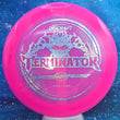 Load image into Gallery viewer, Neon Pink Z Line Plastic Discraft Terminator First Run - 174g - Silver Shatter Holographic Stamp.
