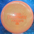 Load image into Gallery viewer, Orange Swirl 400 Plastic Prodigy A5 Team Fairway Focus - 174g - Orange Matte / Puddle Top.
