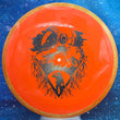 Load image into Gallery viewer, Orange Swirl Rim and Neon Orange Neutron Plastic Axiom Simon Line Bokeh Unearthed Stamp - 174g - Dark Stars Stamp.
