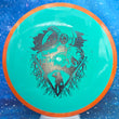 Load image into Gallery viewer, Orange Swirl Rim and Teal Neutron Plastic Axiom Simon Line Bokeh Unearthed Stamp - 172g - Dark Stars Stamp.
