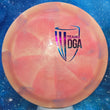 Load image into Gallery viewer, Pre-Owned Pink and Blue Swirl DGA Team Stamped Plastic DGA Hurricane - 9.5/10 Condition - 174g - Uninked.
