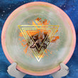 Load image into Gallery viewer, Top view of a Peach and Smoke swirl Prodigy A2 approach disc in 400 Spectrum plastic with a Gold and Peach Holographic 2-foil "Throwing Astro" Special Edition stamp.
