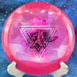 Load image into Gallery viewer, Top view of a Neon Pink Prodigy D3 max distance bomber driver in 400 plastic featuring a Pink and Pink holographic 2-foil "Throwing Astro" Special Edition astronaut stamp.
