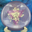 Load image into Gallery viewer, Top view of a Purple Prodigy M4 midrange disc in 400 plastic featuring a Pink Line and White 2-foil "Throwing Astro" Special Edition astronaut stamp.
