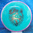 Load image into Gallery viewer, Purple Swirl Rim and Teal Swirl Neutron Plastic Axiom Simon Line Bokeh Unearthed Stamp - 174g - Dark Stars Stamp.
